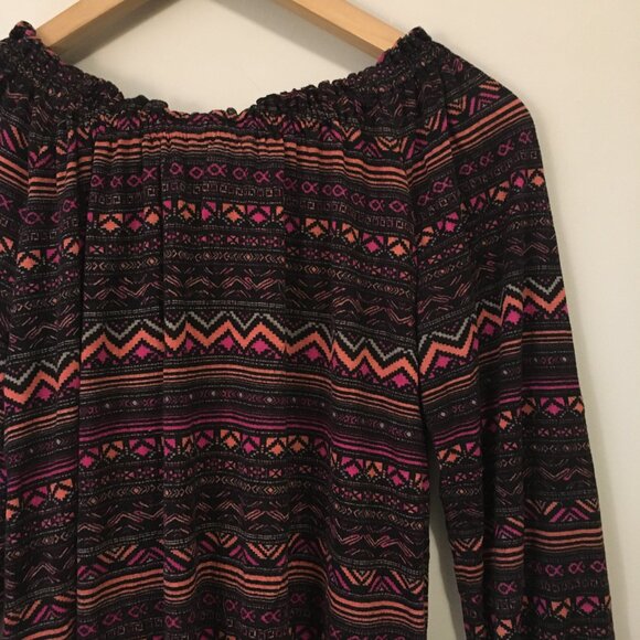 Tribal Print Ruched Smocked Collar Viscose Top - Picture 8 of 16